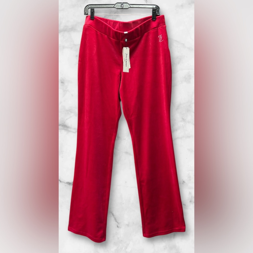 NWT Juicy Couture Red Velour Track Pants Rhinestone Logo Size L - Picture 3 of 10